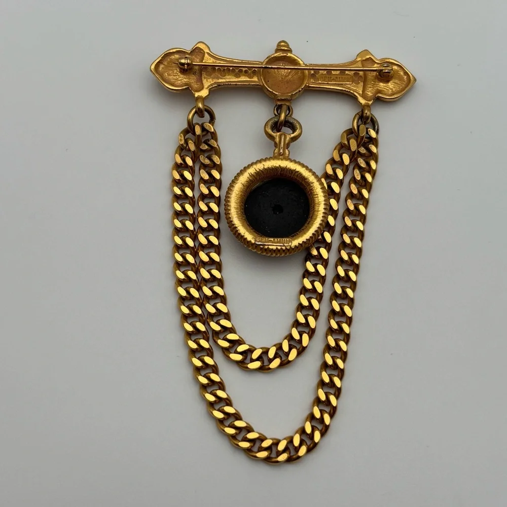Ben-Amun Gold Tone Chain Brooch With Fleur-De-Lis Medallion - Picture 3 of 4